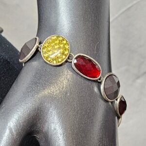 Link Bracelet Women 7.25in Multicolor Jewel Tone Crystal Rhinestone